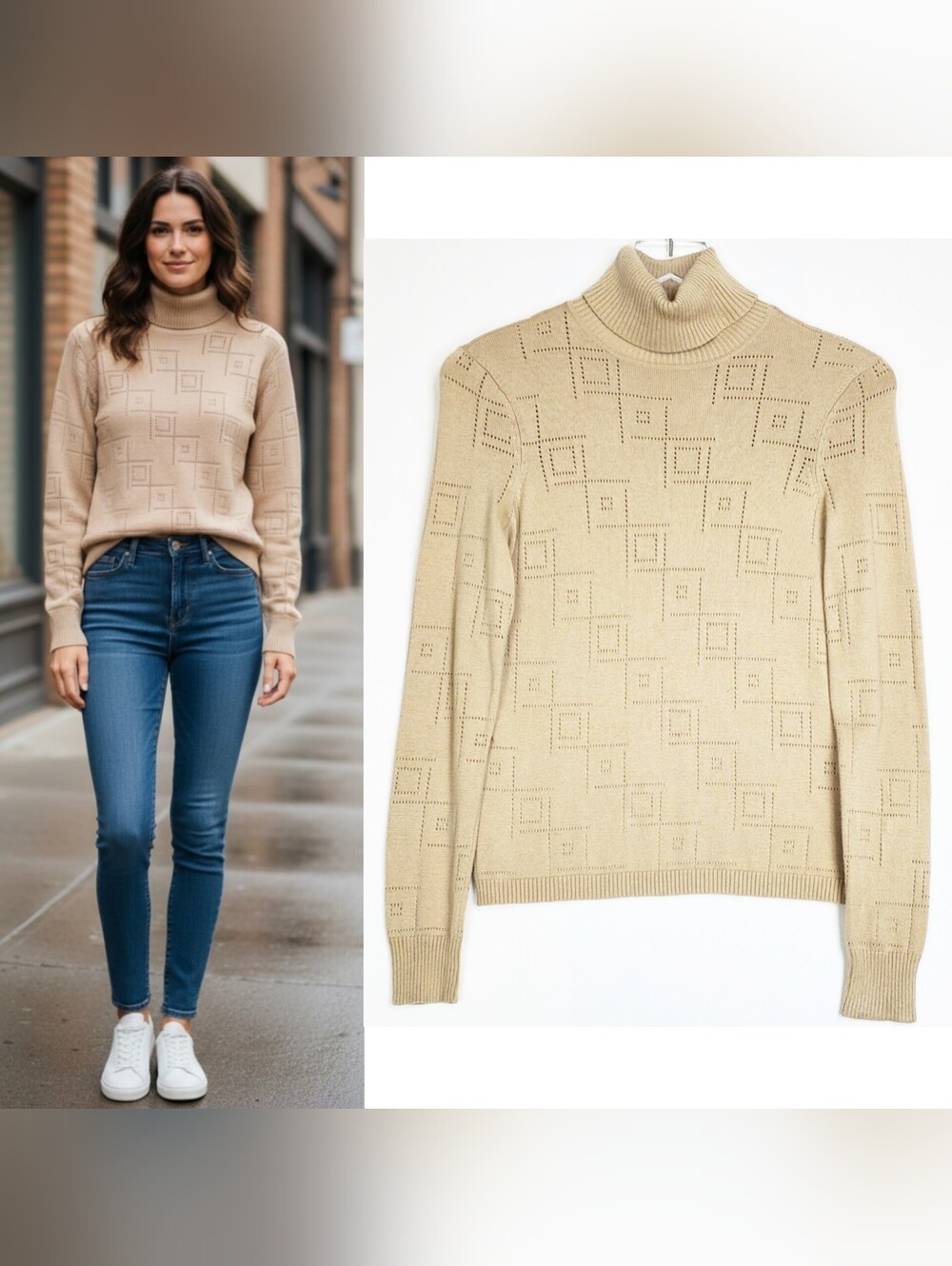 Sigrid Olsen XS cashmere blend knit pullover sweater turtle neck long sleeves